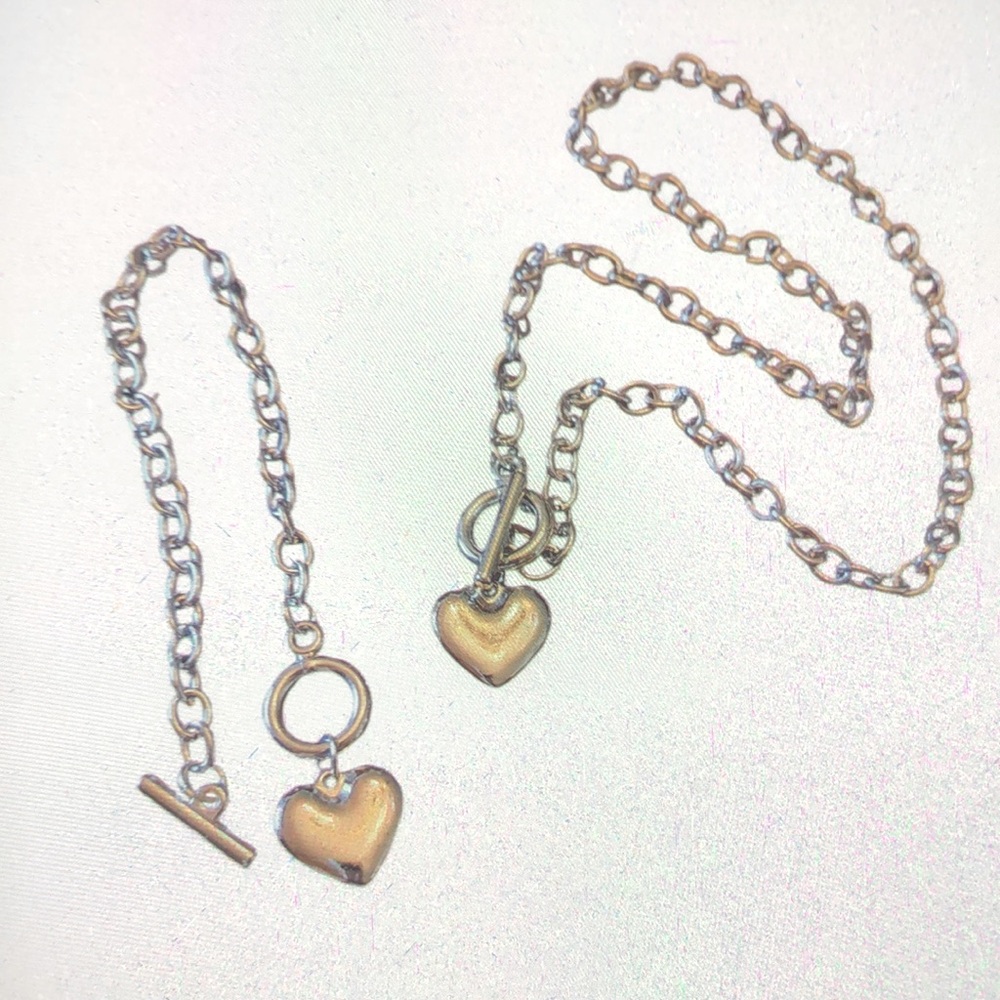 Puffy heart necklace & bracelet set. NWOT